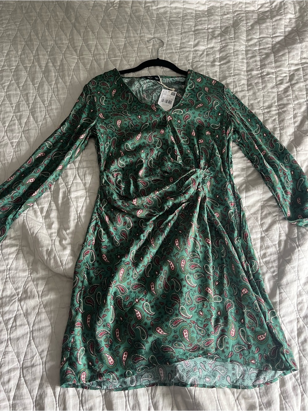 NEW Mango Green Paisley V-Neck Long Sleeve Wrap Dress - Small - Picture 6 of 9